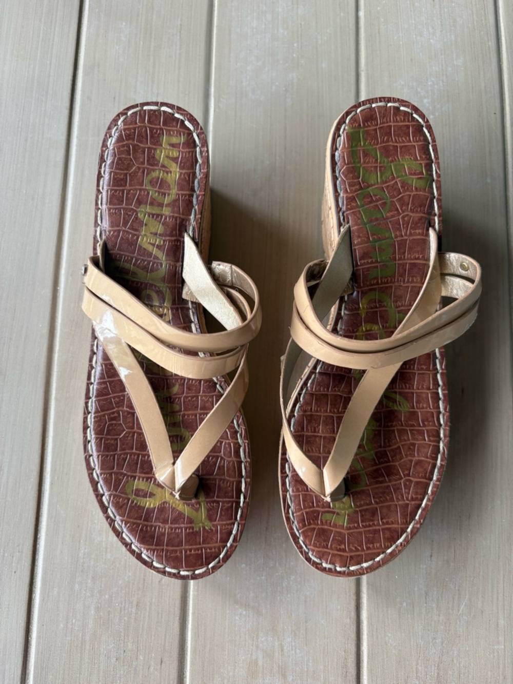 Women’s Sam Edelman Beige Strappy Croc-Embossed Platform Sandals - SIZE 9.5